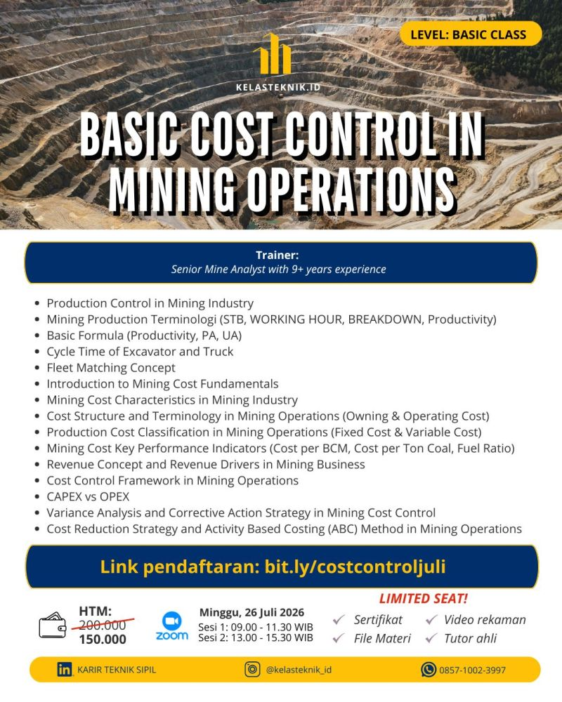 Rekaman training Rekaman — Basic Cost Control in Mining Operations — Pengendalian Biaya Produksi Tambang
